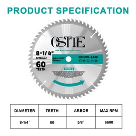 8-1/4 Inch Circular Saw Blade 60T, 5/8 Inch Arbor, Alternate Top Bevel Saw Blades for Cutting Wood, 1 Pack