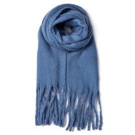 AUSEKALY Women's Scarf Big Colorful Thick Blanket Wrap Winter Oversized Warm Chunky Scarves Solid Jeans Blue