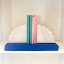 Scalloped Acrylic Bookends – Stylish & Durable Book Holders for Shelves & Decor with Non-Slip Pads (White)