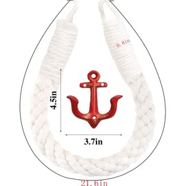 2Pcs White Nautical Rope Toilet Paper Holder Wall-Mounted Towel Ring Nautical Toilet Paper Holder with Metal Hooks Coastal Towel Rack Natural Antique Rope(Red+Red)