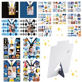 HABDJILTY 48 Pcs Happy Father's Day DIY Picture Frame Craft Kits Standing Paper Picture Frames with Fathers Day Stickers Paper Photo Frames for Kids Boys Girls Father's Day Party Decorations Gifts