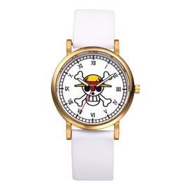 JewelryWe Damenuhr One Piece Uhren: Anime Cartoon Totenkopf Schädel Analog Quarz Armbanduhr Unisex Weiß Silikonarmband Römische Ziffern Ultradünne Sport Lässige Uhr für Damen Herren Kinder