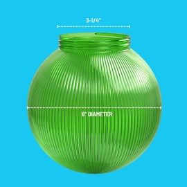 KastLite 6" Globe Light Bulb Cover with 3.25" Threaded Screw-in Neck - Acrylic Plastic Replacement for Ceiling Lamp Shades, Outdoor Mood Lighting Fixtures & Camper Awning Lights - Green, Ribbed