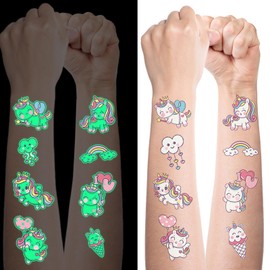 Unicorn Tattoo Children, 10 Sheets Luminous Tattoos Children's Unicorns Glitter Tattoos, Children's Tattoo Girls, Children's Tattoo Skin-Friendly for Party Bags Children's Birthday Small Gifts School