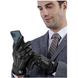 GSG SINCE 1998 Mens Genuine Leather Gloves Warm Wool Lined Sheepskin Gloves Touchscreen Winter Gloves Black Large