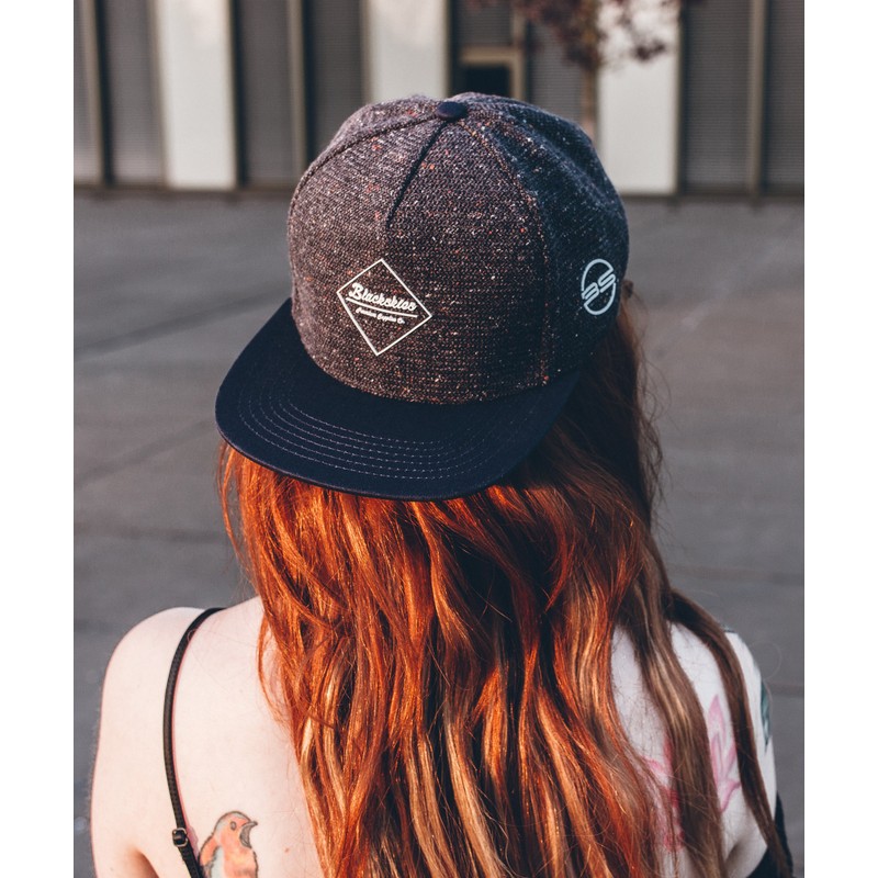Blackskies Snapback cap, black, brown, grey wool screen, unisex premium
