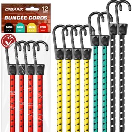 Bungee Cords with Hooks Heavy Duty 35kg – Elastic Tie Down Straps, Luggage Straps, Camping Gear, Tarps, Garden Furniture, Trailer, DIY (Pack of 12)