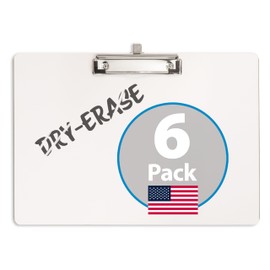 Officemate 12.5" x 9" Dry Erase Clipboard 6pk, Side Clip & Pen Holder, Low Profile Metal Clip, Non-Staining Surface, for Teachers, Coaches, Professionals