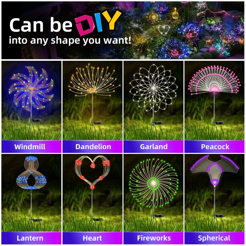 YOTOZU 4 PCS Solar Firework Light, Outdoor Solar Garden Decorative