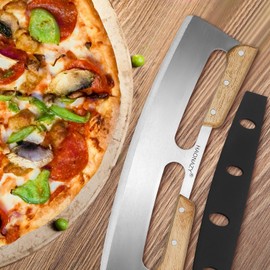 HAONAZY Sharp Pizza Cutter Rocker 14 inch with Double Handles and Protective Cover, Good for Kitchen Dining Room