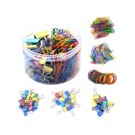 Bepisof 300Pcs Assorted Sizes Colored Paper Clips (2" Large/1.1" Small) and Binder Clips (1" Medium /0.75" Small/0.6" Mini) and Colorful Rubber Bands for Home Office School