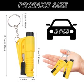 Hpbaggy 2 x Car Safety Keyring, Emergency Hammer with Seat Belt Cutter, 2-in-1 Seat Belt Cutter and Window Breaker, Safety Rescue Tool on Key Ring, Yellow, yellow