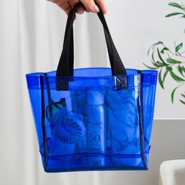 TotePrint Clear 1Packs Small Tote Work Bag,7.87*8.27*3.15inch Gift Wrap Handbag for Bridal and Birthday Party,Travel Makeup Pouch with Handle (1pcs-Blue)