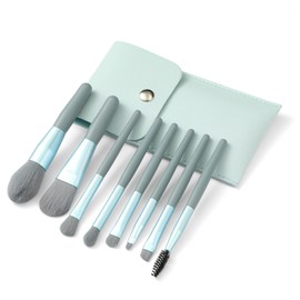 Liasun Travel Makeup Brush Set 8PCS Mini Size Premium Synthetic Fiber Foundation Blush Concealer Eyebrows Eye Shadow Angled brush Lip Make up Brush With Storage Bag(Blue Gray)