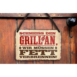 schilderkreis24 Tin Signs Collection 18 x 12 cm - Funny Barbecue Sayings: BBQ Decoration & Gift Ideas for Barbecue Fans (Smash the Grill, We Must Burn Fat)