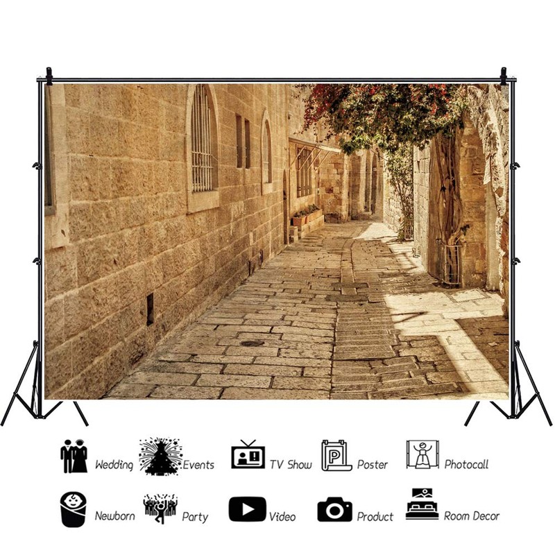 CSFOTO 7x5ft Jerusalem Old Narrow Street Backdrop Old Jerusalem Stone