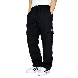 DREAM USA Men's Heavyweight Fleece Cargo Sweatpants, Black, X-Large