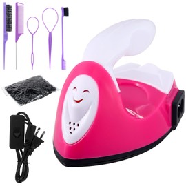 Lasnten Lay Flat Mini Iron for Hair, Mini Portable Hair Straightener with Handy Styling Tools Combs and Rubber Hairbands Set for All Types, Flyaway, Thick, and Unruly Wigs