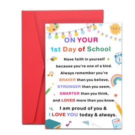 First Day of School Cards for Kindergarten Kids Son Daughter, First Day of First Grade Preschool Dorm Room Essentials for Guys, 1st Day of College Card, Cute School Supplies for 1st Grade Girls Boys