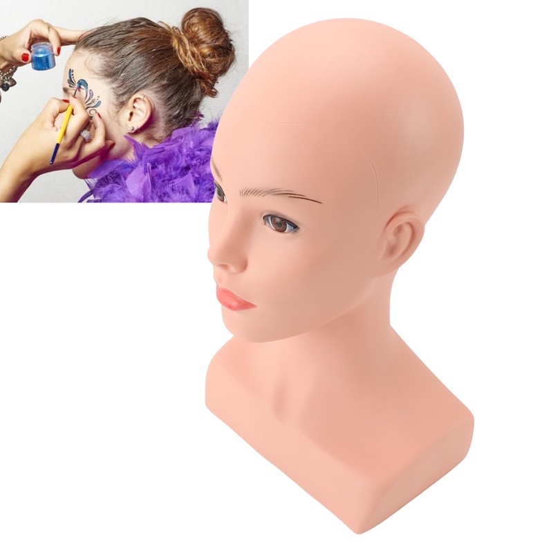 Female Bald Mannequin Head with Shoulder PVC Professional Cosmetology Face