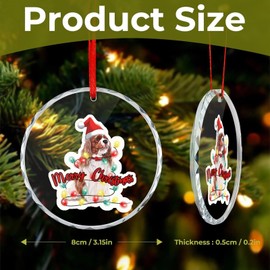 DecStic Christmas Glass Ornament Dog with Christmas Lights in Santa's Hat Christmas Hanging Ornaments Vintage Dog Pet Lovers Christmas Memrable Ornament Gift for Xmas Party Decorations 3 in