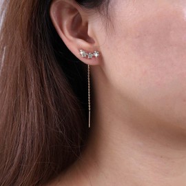 Inateannal Vintage Star Threader Drop Earring Crystal Star Ear Climber Earrings Gold Bar Threader Chain Earrings Rhinestone Star Tassel Earrings Jewelry for Women and Girls