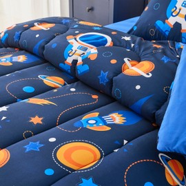 Seward Park Twin XL Bedding Set with Sheet, Space Rocket, Kids Teen Bed in a Bag, Dorm Comforter Sets, Astronaut Navy 5 Pieces