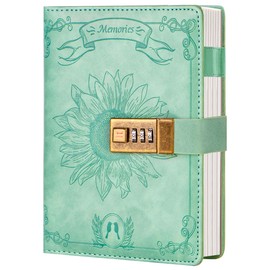 Yoment Lock Diary for Women Refillable Lock Journal Personal Locking Diary Girls Vintage Leather Locked Journal Writing Notebook B6 Secret Journal with Combination Passwords 5.5 x 7.8 in, Green