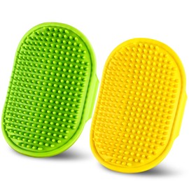 Dog bath brush DSOE dog shmpoo brush massage brush of dog cleaning and beauty set 2 pcs (Tapered brush head, Yellow + Green)