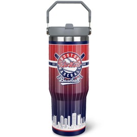 30oz Boston Tumbler with Handle and Straw, Boston Gifts for Men, Stainless Steel Vacuum Insulated Flip Straw Spill Proof Travel Mug Cup (1 Piece)