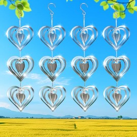 Love Stainless Steel Bird Scarer Discs Set, 3D Reflective Helix Wind Spinners Bird Reflector Sparkly Metal Outdoor Garden Décor Sculpture Ornament, Deterrent to Scare Pigeon Away from Yard Patio Farm