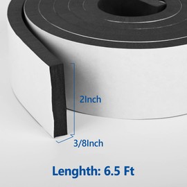 Self Adhesive Foam Tape Weatherstrip 2In x 3/8In x 6.5Ft High Density Foam Insulation Strips Foam Seal Weather Stripping with Strong Adhesive for Door and Window Sound Isolation Soundproofing