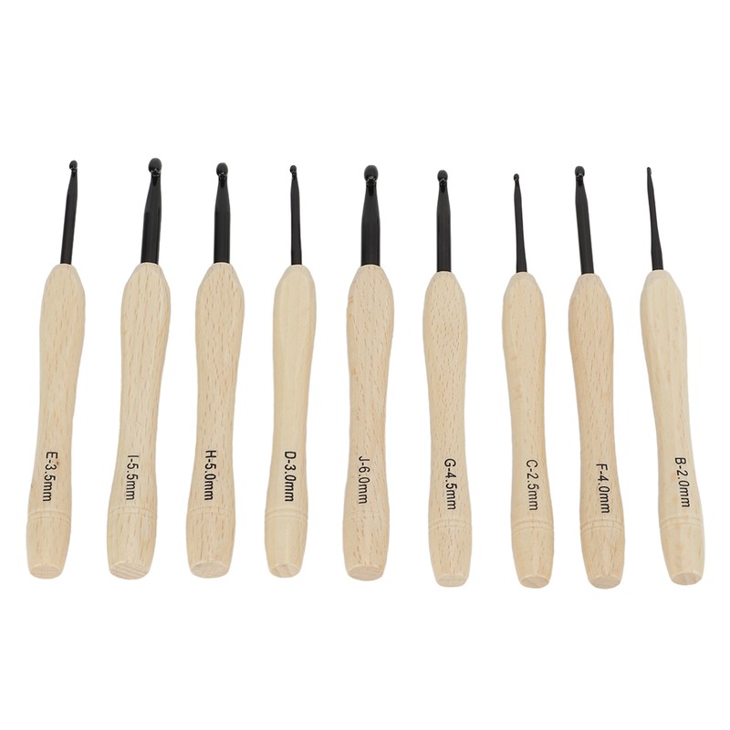 9PCS Crochet Hooks DIY Handcraft Ergonomic Crochet Needle with Wooden