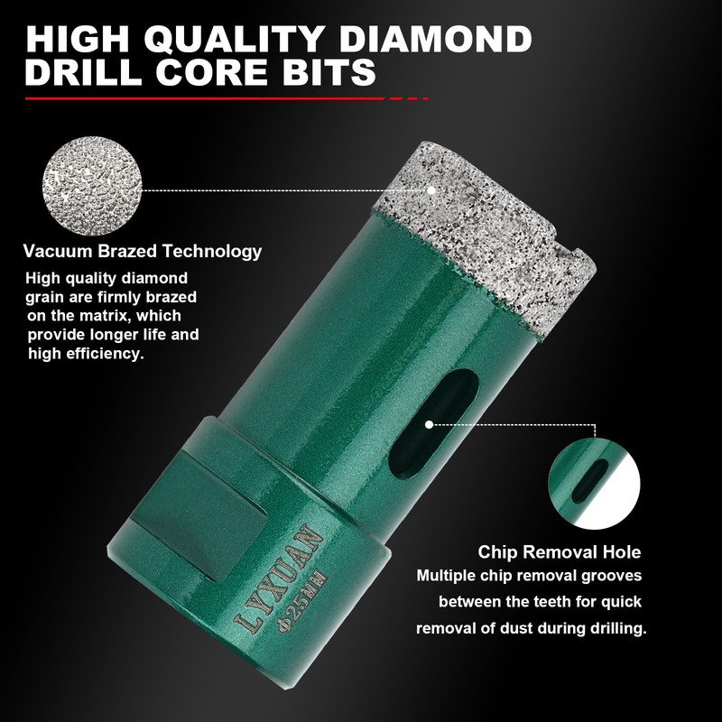 14PCS Diamond Core Drill Bits Set,6/6/8/19/25/35/51/75/100mm Tile Hole Saw+20mm Finger