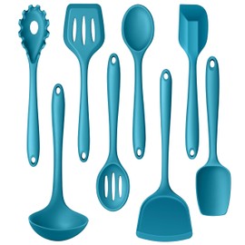 LIANYU 8Pcs Kitchen Utensils Set, Heat Resistant Cooking Utensils, Kitchen Tools Gadgets for Nonstick Cookware, Includes Silicone Spatula, Ladle, Spoon Turner, Dishwasher Safe, Blue