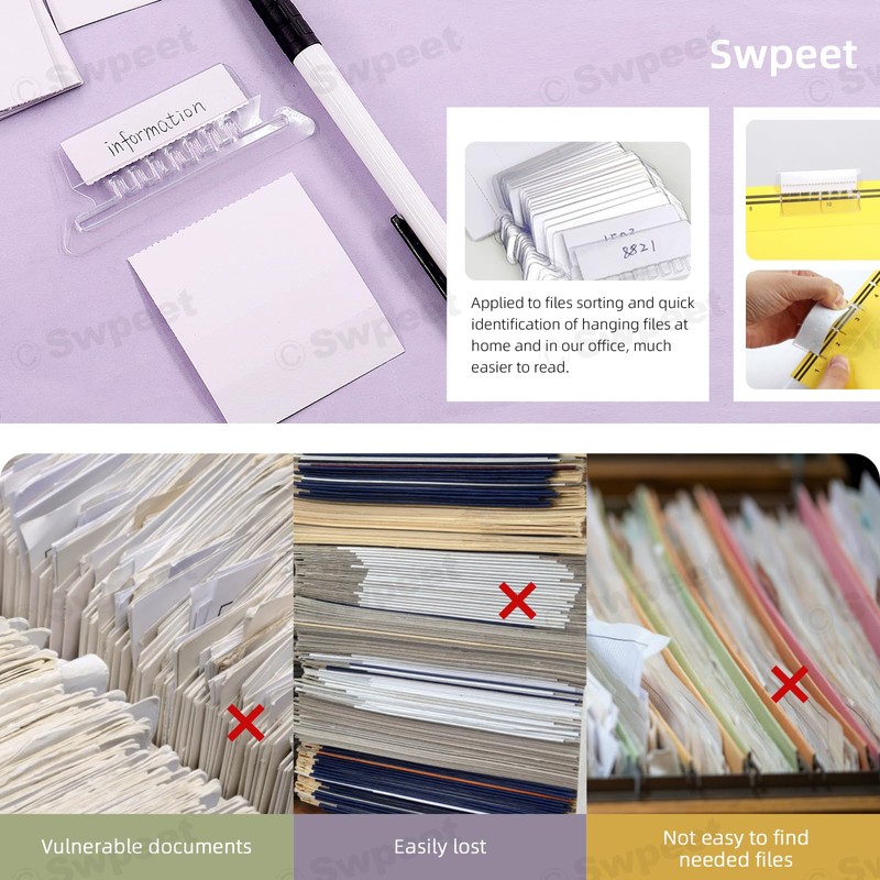 Swpeet 100Pcs Hanging File Folder Labels Tabs with Inserts, File