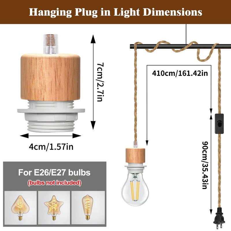 2 Pcs Plug in Hanging Light Kit, Vintage Hanging Pendant