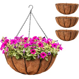 Blulu 4 Pack 20 Inch Metal Hanging Basket for Plants Outdoor Plant Basket Planter with Coconut Liners Large Planter Round Planter Pot for Garden, Patio, Porch, Deck, Balcony Decoration