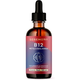 SEREMONY Vitamina B12 Metilcobalamina Sublingual Líquida en Gotas 6+ Meses de Uso, Suplemento Alimenticio, Sin Azúcar, Sabor Cereza Orgánica, Plant Based, Sin GMO, 100% Natural