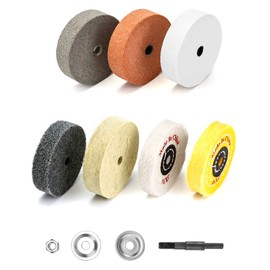 QWORK Buffing Wheel Kit, 7 Pcs Polishing Wheels with Drill Shaft Adapter for Mini Grinder/Bench Grinder, Grinding Wheel/Fiber/Wool/Cotton Buffing Wheel 3 Inch O.D. 3/8 Inch I.D. (Ø75xø10x20mm)