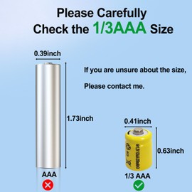 Zsolarigt 10 Packs Rechargeable Batteries 1/3AAA Size 250mAh 1.2V, NiCd 1/3 AAA Battery for Outdoor Solar Garden Art Light,Fairy Lights, Toy Cars(Shorter Than AAA Size Battery)