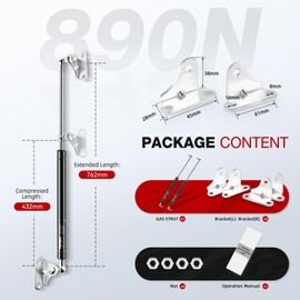 Vepagoo 760MM 890N/200lb Gas Struts Universal adjustable 30inch Lift Support Springs with Mounting Kit for Ottoman Bed, Heavy lid, Floor Hatch Door, and Other Custom Heavy Duty Project, 2PCS