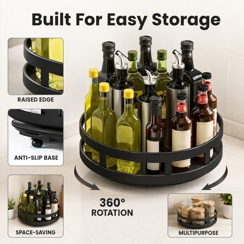 360° Rotating Spice Rack Organizer, Non-Slip Kitchen Turntable for Countertop,