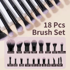 18 Set De Brochas Para Maquillaje Profesional estuche caja Color Negro                                                                                