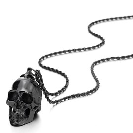 Large Stainless Steel Skull Pendant Necklace for Men High Polished with 30 Inches Wheat Chain, Stainless Steel, not-applicable