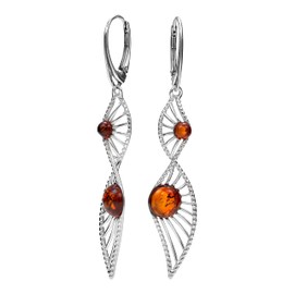 Women's Sterling Silver Earrings with Amber Gemstones and Filigree Design, Sterling Silver