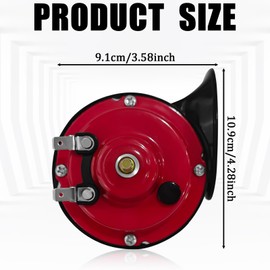 QBOONPT 300DB Super Loud Horn for Truck, 12V Waterproof Air Electric Snail Double Horn, Auto High Low Tone Horn Replacement for Truck, Boat, Train, Boat, Cars, Motorcycle, Bike(Red)
