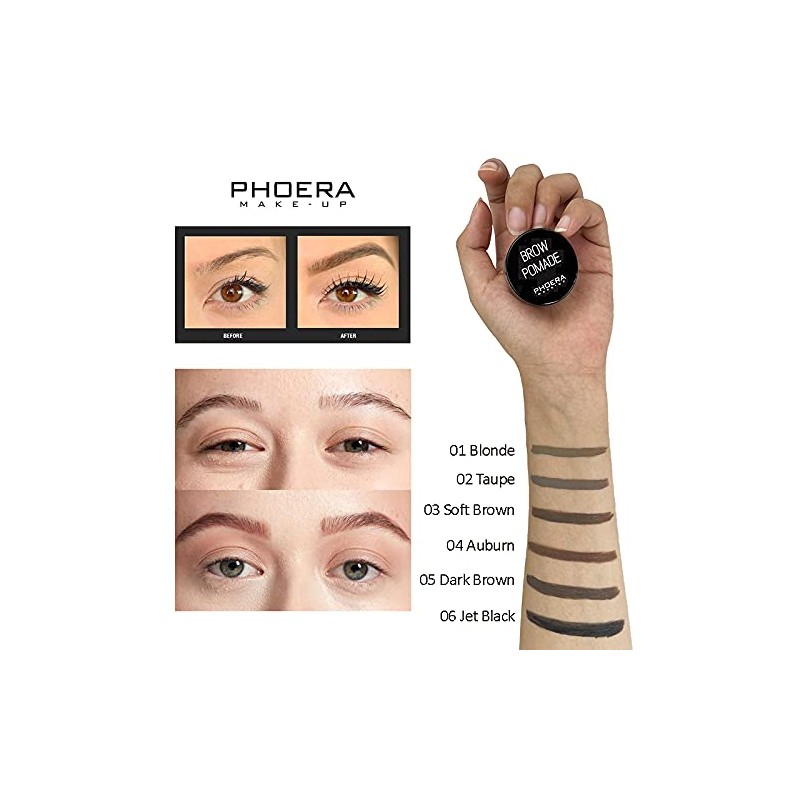 PHOERA Eyebrow Pomade Waterproof 24 Hours Long Lasting Sweat Resistant