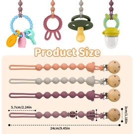 AYSYR 4 Stück Schnullerkette Silikon Mädchen Junge,Schnullerband Leicht zu Reinigen,Schnullerketten und Beißring 2-in-1 Design,Schnullerkette Holz Tragbarkeit,Zahnungshilfe Kinder 4 Farbe