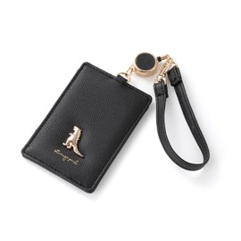 Naru Dinosaur Metal Brooch Pass Case with Reel Ladies' Card Case, Commuter Holder, Small, Slim, Dinosaurs, Stylish, Popular, Brand, Black